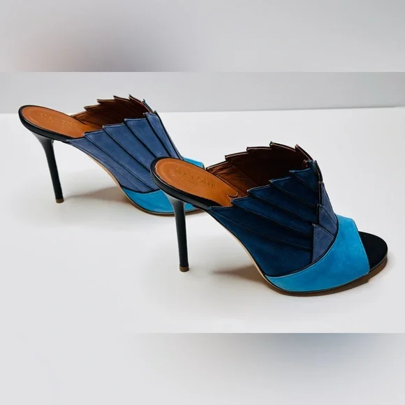 Malone Souliers Donna Fanned Blue Suede Colorblock Mules Heels Shoes Sandals - Picture 5 of 15